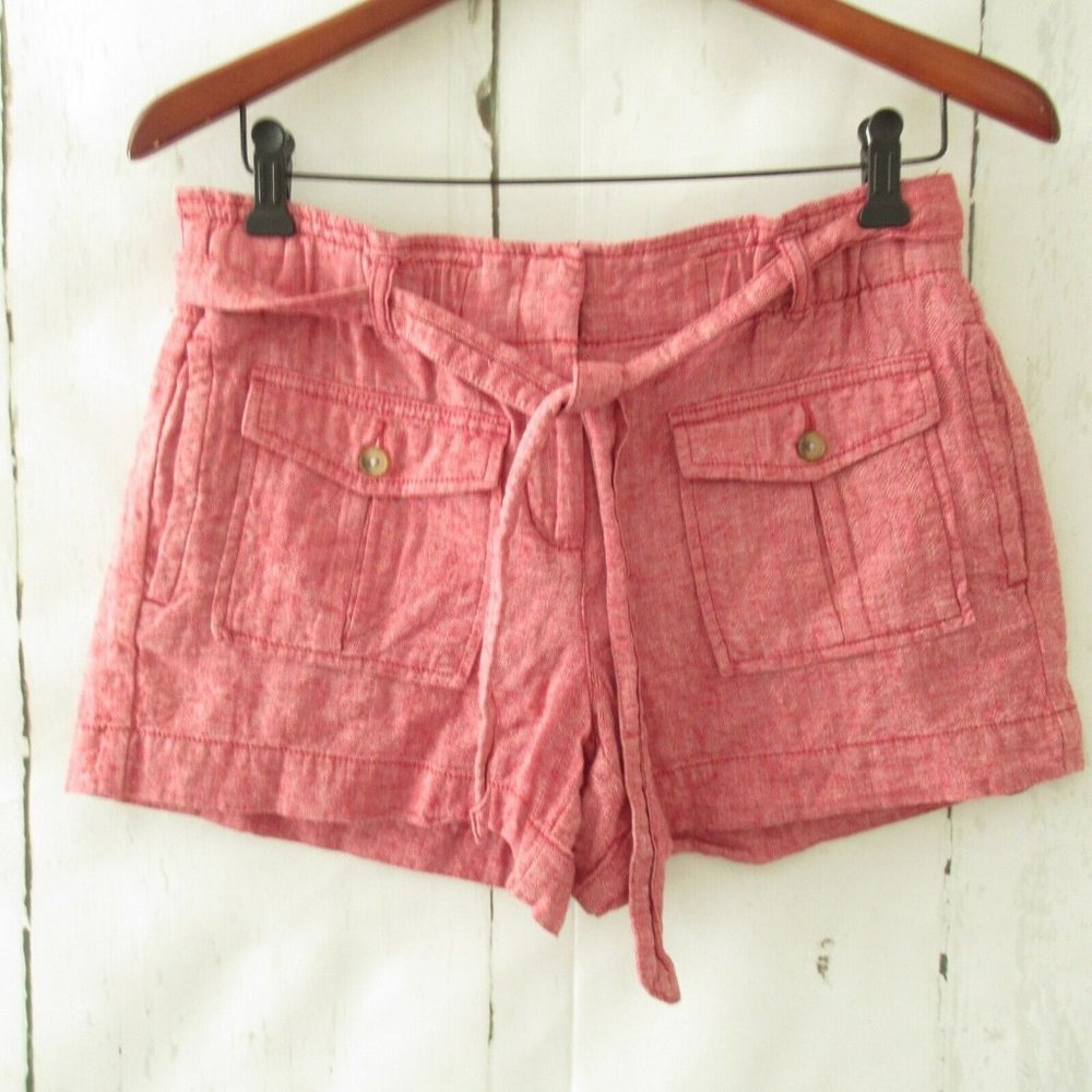 Ann Taylor Loft Shorts S Small Linen Blend Red Utility Belted